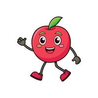 Animated red apple character smiling and walking friendly waving vector