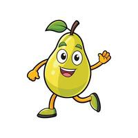Cheerful cartoon pear character running and waving hello vector