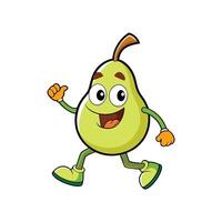 Cartoon pear character jogging happily in isolated white background vector