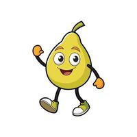 Cartoon pear character with smiling face and waving arm vector