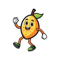 Smiling cartoon lemon mascot character cheerfully waving hello vector