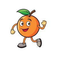 A cheerful orange cartoon character running happily and waving. The style is vibrant and playful, suitable for childrens content. vector