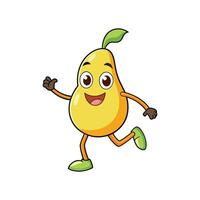Cartoon pear character illustration with joyful expression running happily vector