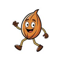 Animated almond character walking cheerfully with a friendly wave vector