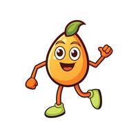 Joyful cartoon mango character running and waving hello cheerfully vector