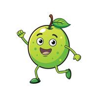 Cartoon green apple character running joyfully with cheerful expression vector