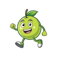 Animated green apple character running cheerfully on white background vector