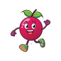 Cartoon cherry character running happily on white background vector