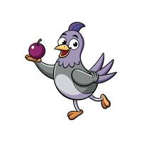 Cartoon Pigeon Presenting a Plum with Happy Expression vector