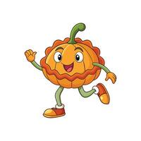 Cheerful running pumpkin cartoon character with friendly expression vector