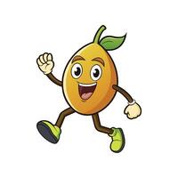 Happy cartoon loquat character running with joyful expression vector
