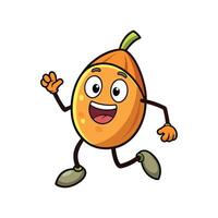 Cheerful Loquat Cartoon Character Running and Waving Hello vector