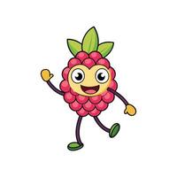 Playful Raspberry Character Waving Hello on White Background vector