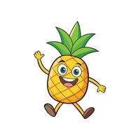 Cheerful pineapple character waving hello on white background vector