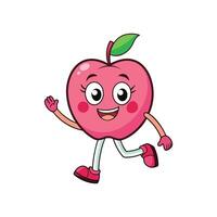 Cheerful Apple Character Waving, Running on White Background vector