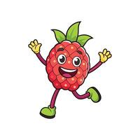 Happy raspberry cartoon character running and waving hello icon vector
