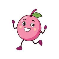 Cartoon pink fruit character with a smiling face runs vector