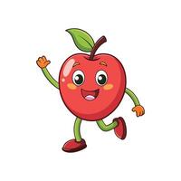 Cheerful apple character running and waving on white background vector