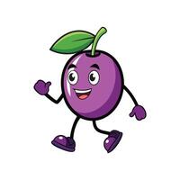 Animated plum character walking with a happy smiling face vector