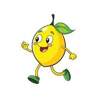 Cartoon lemon character running with joyful expression and happy vector