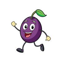 Cartoon Plum Character Running and Waving with Joy vector