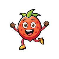 Cartoon Strawberry Character Running Cheerfully with Open Arms vector