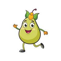 Friendly pear character running, waving hello with smile vector