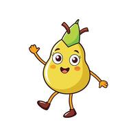 Cheerful pear character waving hello on a white background vector