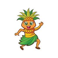 Cartoon pineapple character dancing and waving on white background vector