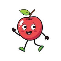 Cartoon apple character waving walking with happy expression vector