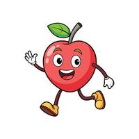 Cartoon apple character running and waving hello isolated design vector
