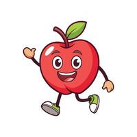 Cartoon apple character running and waving on a white background vector