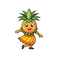 Dancing pineapple cartoon character with cheerful expression on white vector