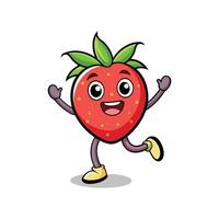 Joyful cartoon strawberry character running happily on white backdrop vector