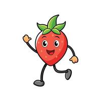 Joyful strawberry cartoon character waving hello with a smile vector