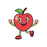 Cartoon illustration of a happy apple character running. Created with bold outlines and bright colors in a cheerful style. vector