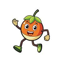 Cartoon persimmon character running and waving, isolated on white vector