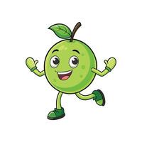 Happy guava fruit cartoon character running and smiling cheerfully vector