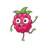 Cheerful raspberry cartoon character playfully posing on white background vector