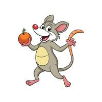 Cartoon mouse cheerfully holding orange, illustration with joyful character vector