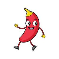 Cartoon red pepper character with face and happy expression vector