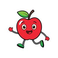 Joyful apple character running with a happy facial expression vector