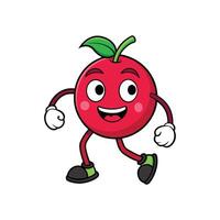 Happy cartoon cherry character walking with a joyful expression vector