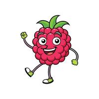 Cartoon raspberry character waves hello with a happy smile vector