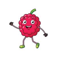 Cartoon raspberry character waving hand on white background vector
