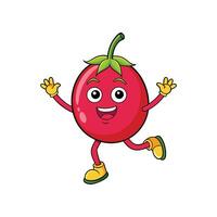 Cartoon tomato character with happy expression running joyfully vector
