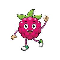 Cartoon raspberry character cheerfully greeting isolated on white background vector