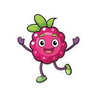 Cartoon raspberry character waving with happy expression and feet vector