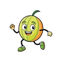 Cartoon cantaloupe character running with happy expression and sneakers vector