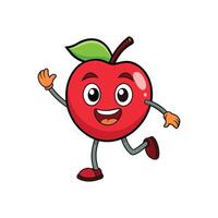 A cartoon apple character with arms and legs waves with a happy smile. Flat illustration on a white background. vector